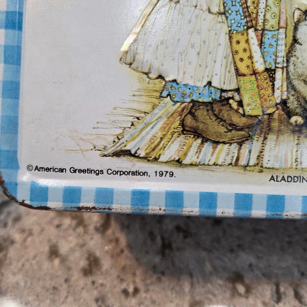 Vintage 1979 Holly Hobbie Metal Lunch Box Aladdin Blue Gingham 70s NO THERMOS